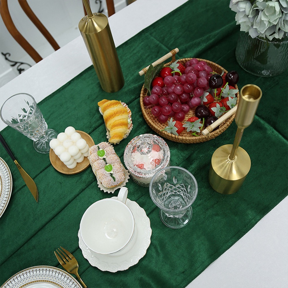Christmas Table Runner - Green Velvet Table Runner Soft Texture
