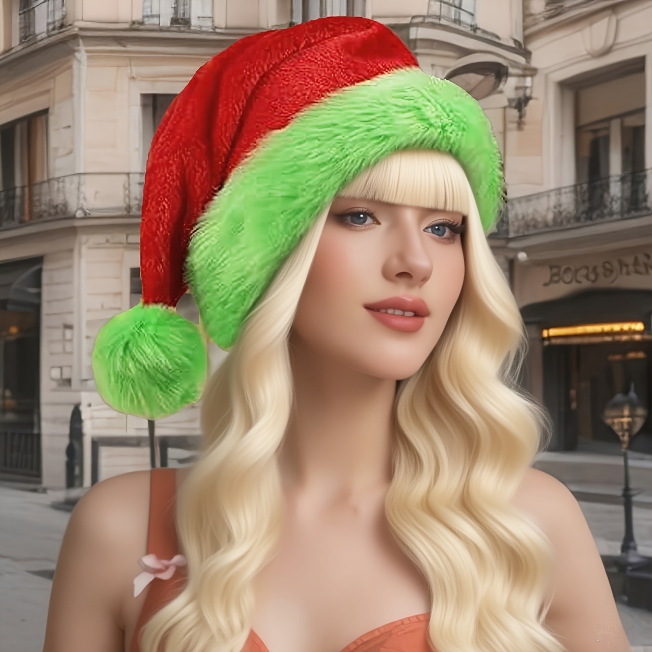 Fluorescent Green Edge Red San - đánh giá và giá Santa Hat Plush